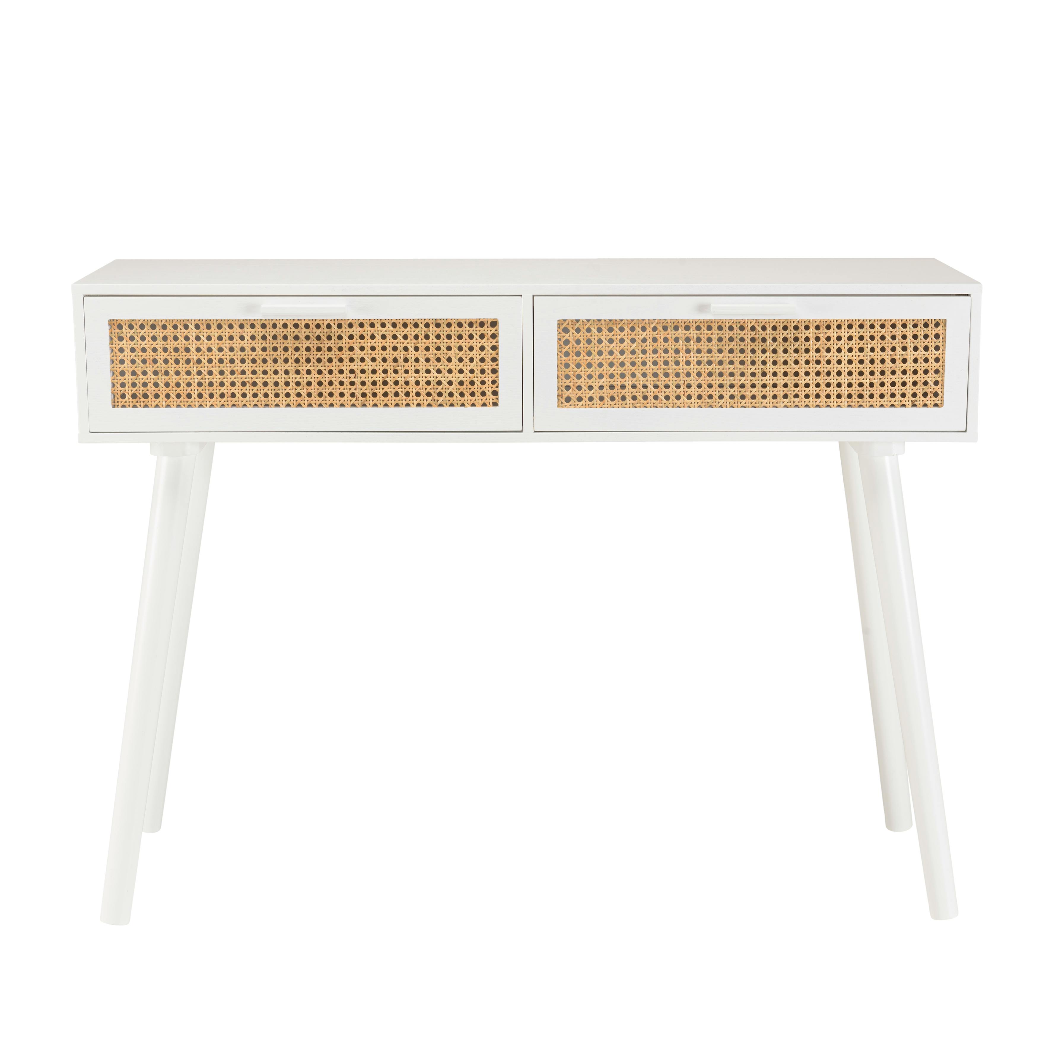 Console blanche moderne 2 tiroirs cannage naturel CALVIA | Consoles ...