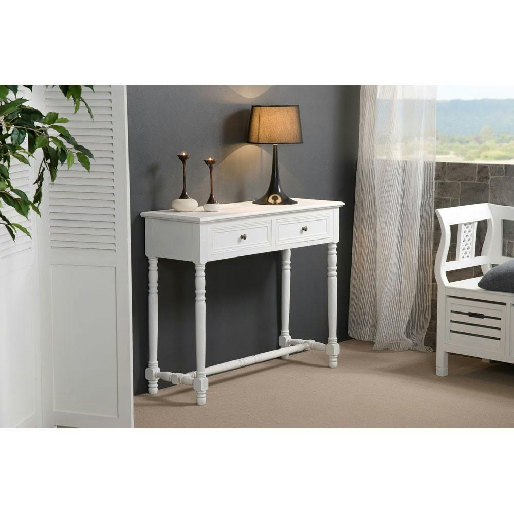 Console blanche romantique 2 tiroirs bois 104cm ELLA