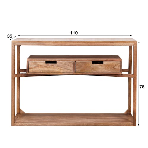 Console bois contemporaine 2 tiroirs suspendus DELHI