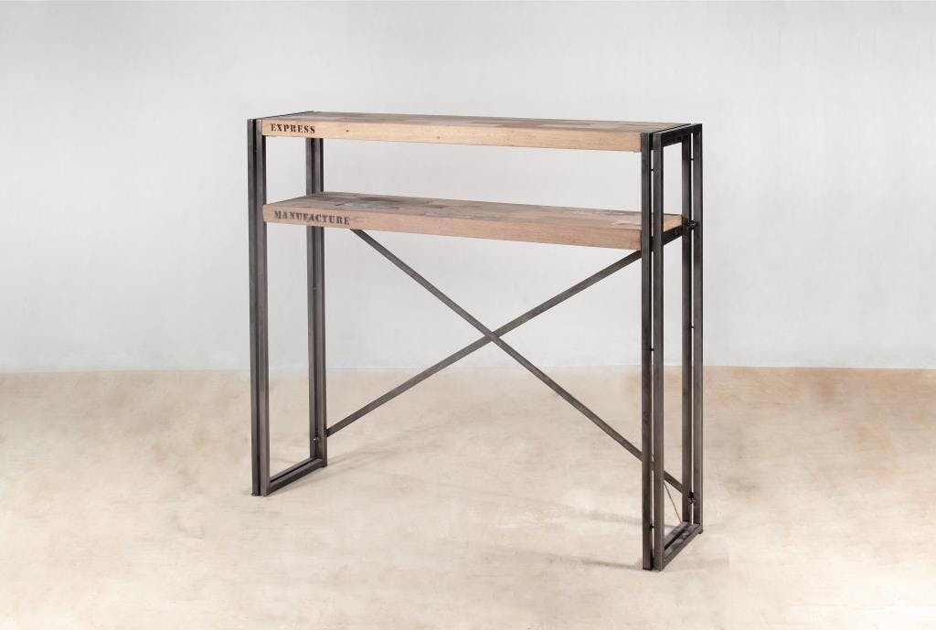 Console bois recyclé 2 plateaux 120x30 CARAVELLE