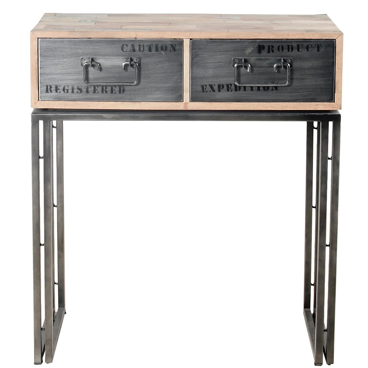 Console bois recyclé 2 tiroirs  80x40 CARAVELLE