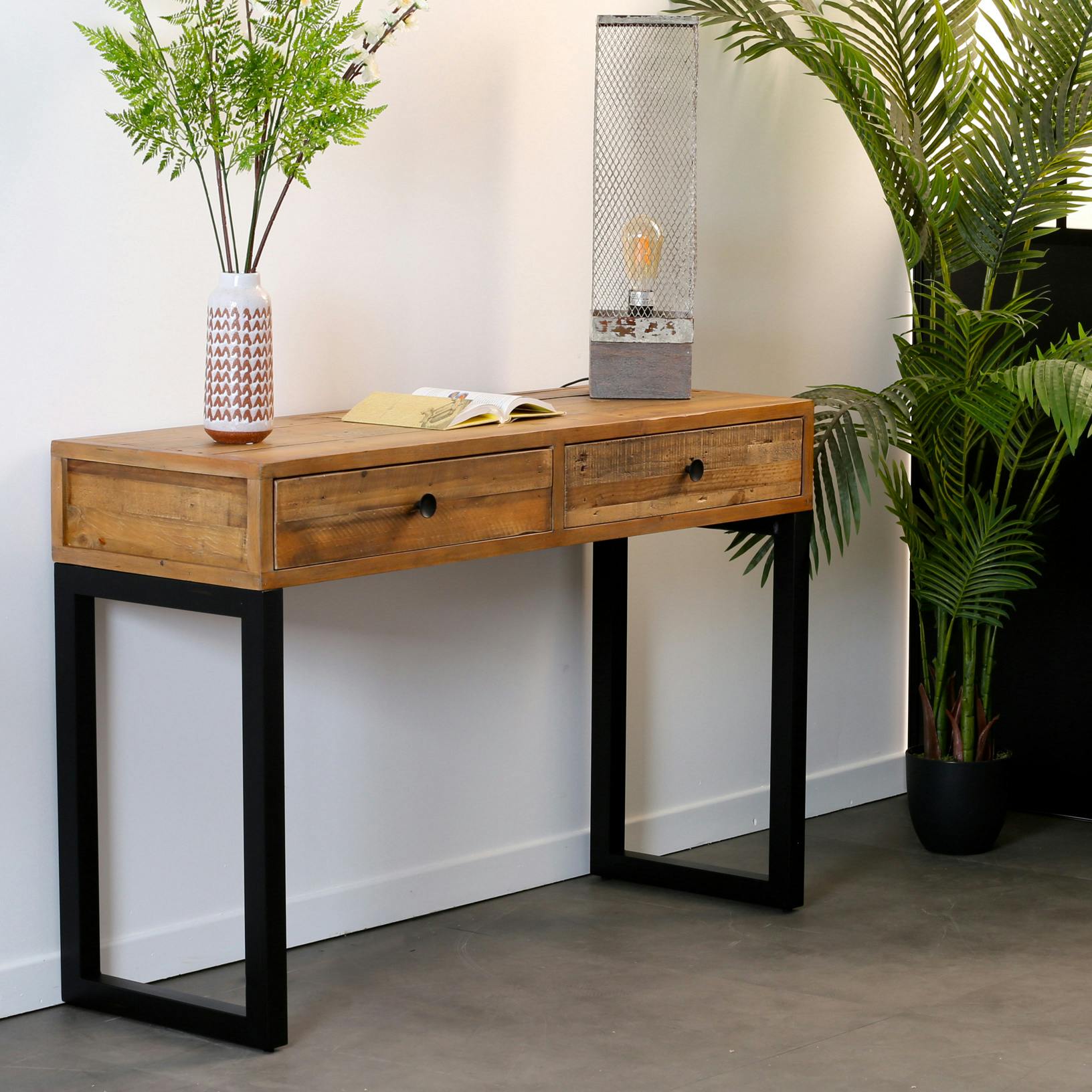 Console bois recyclé 2 tiroirs BRISBANE