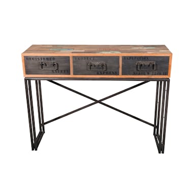 Console bois recyclé 3 tiroirs 120x35x90cm CARAVELLE