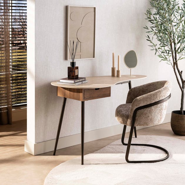 Table D'appoint Flurtisch - Style Colonial - 1 Tiroir - Acajou Massif - 84x41x75 Cm