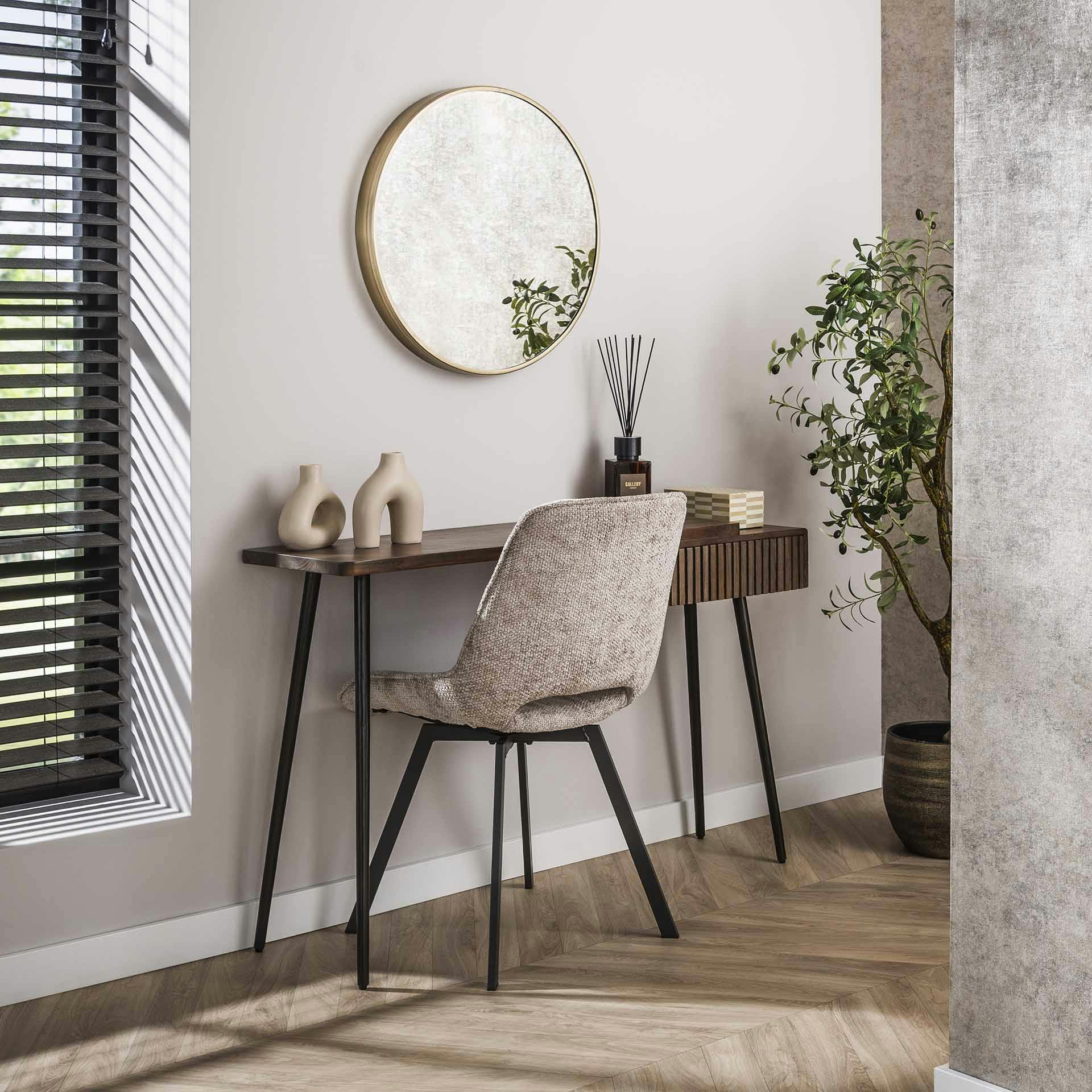 Console bureau en bois d’acacia brun, tiroir rainuré NAKO