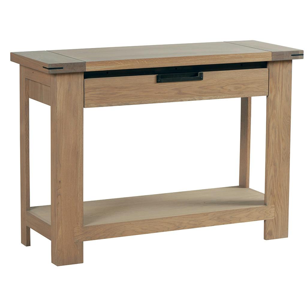 Console Chêne ciré et métal patiné 1 tiroir 110x40x78cm CUBA