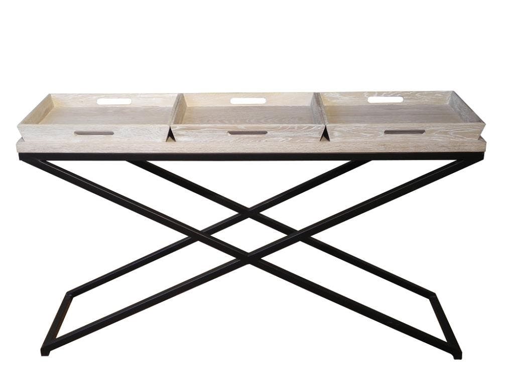Console chêne et métal 3 plateaux 140cm SULLY