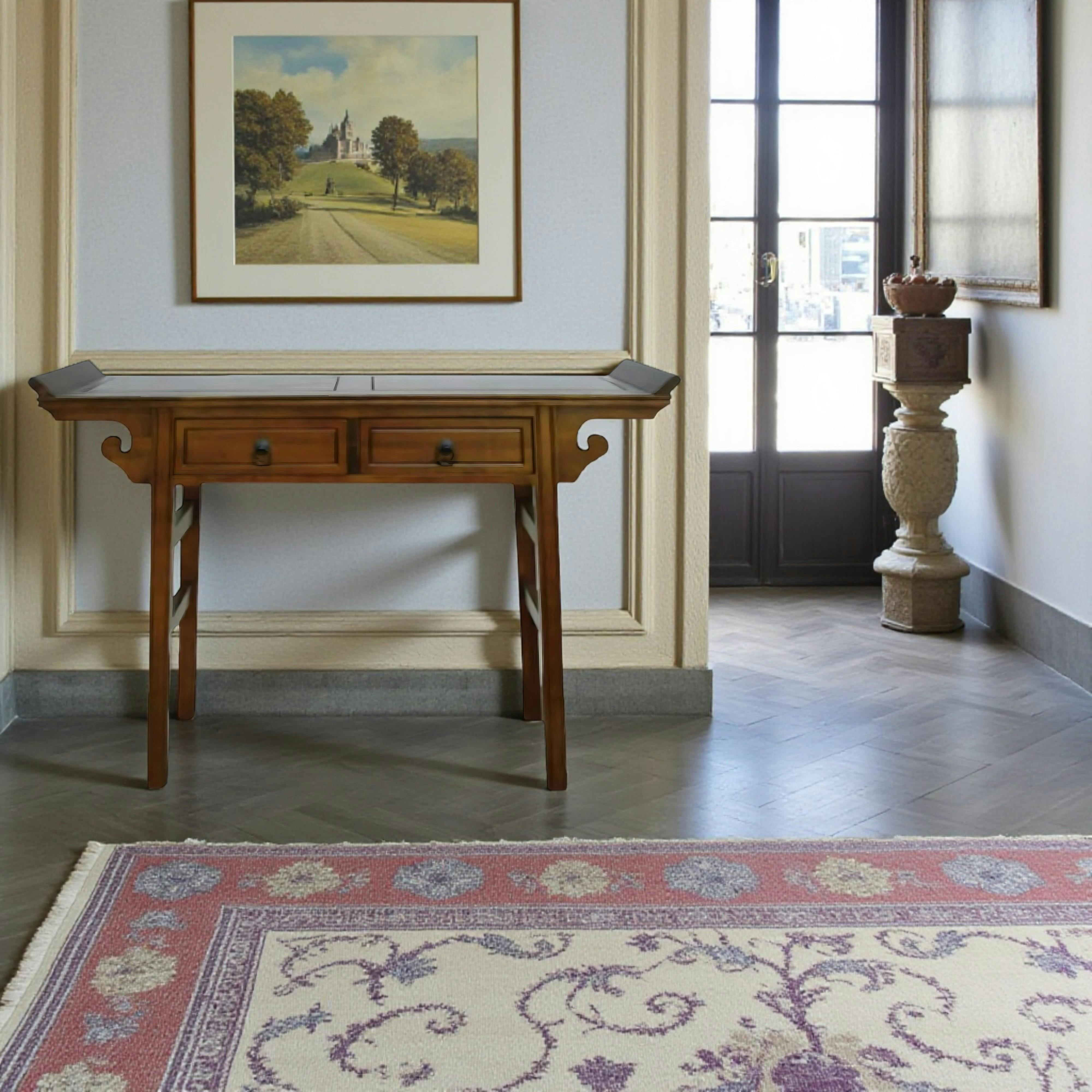 Console chinoise 2 tiroirs hévéa 125x38x89cm MAORI