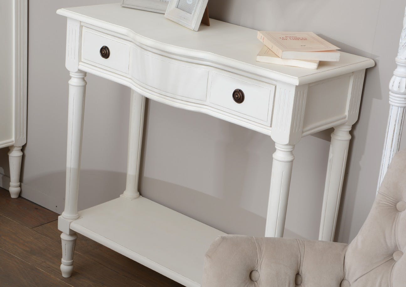 Console Classique Chic 1 tiroir AGATHE L 80 X P 35 X H 80 Blanc Antique AMADEUS
