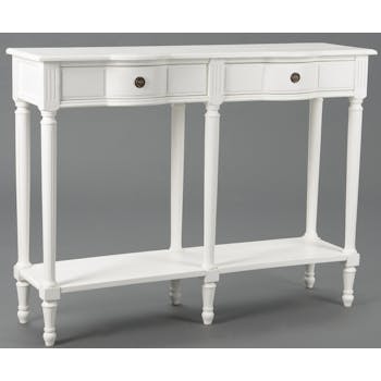 Console Classique Chic 2 tiroirs AGATHE L 120 X P 35 X H 90 Blanc Antique AMADEUS