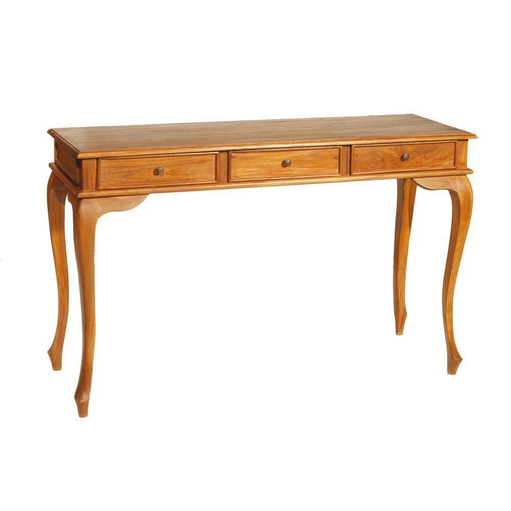 Console classique teck vernis avec tiroirs 120cm BISHO