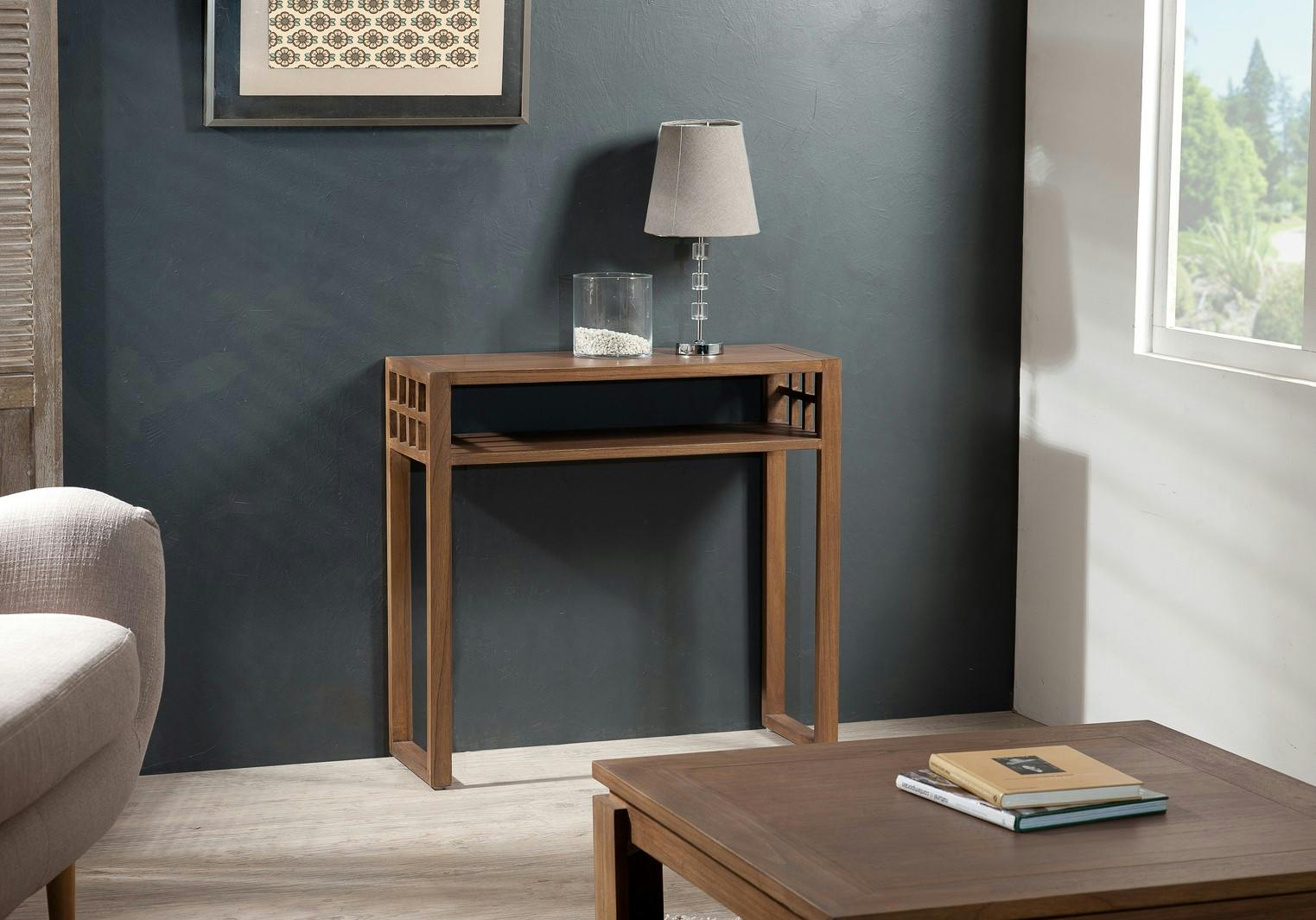 Console coloniale avec 1 étagère L80 X P30 X H77CM LOUNA