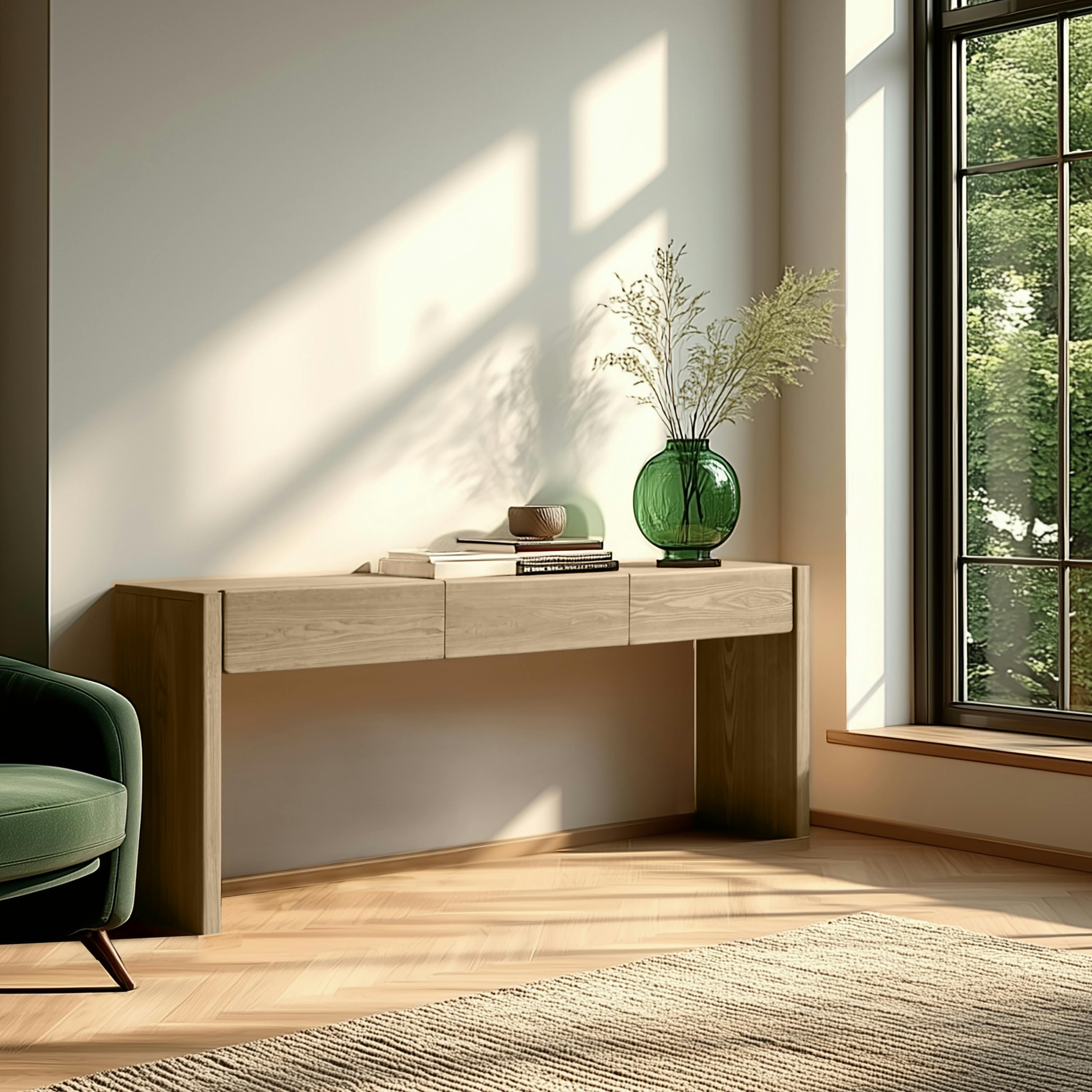 Console couleur naturelle 3 tiroirs design arrondi VELAR