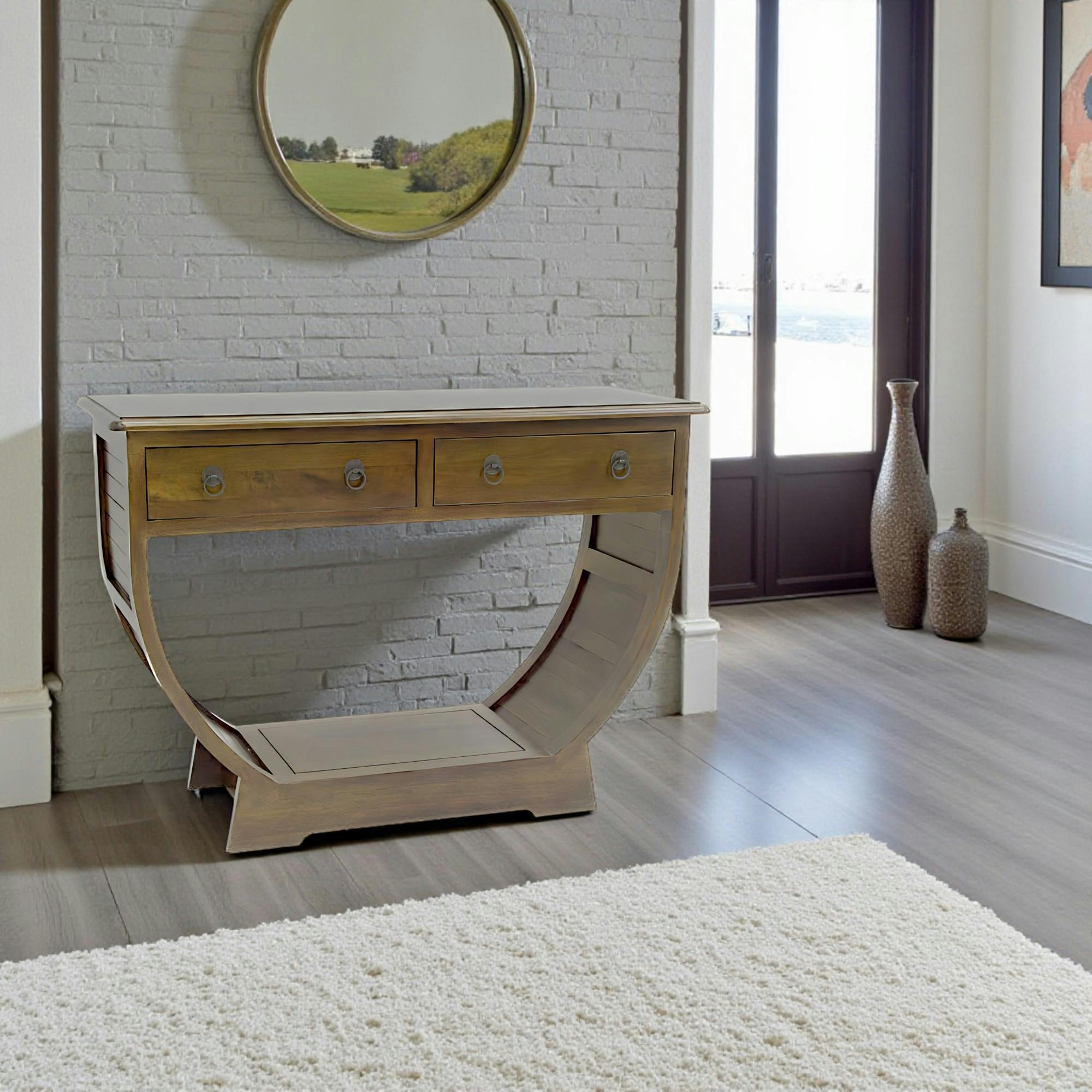 Console demi cercle hévéa massif 110x78cm TRADITION