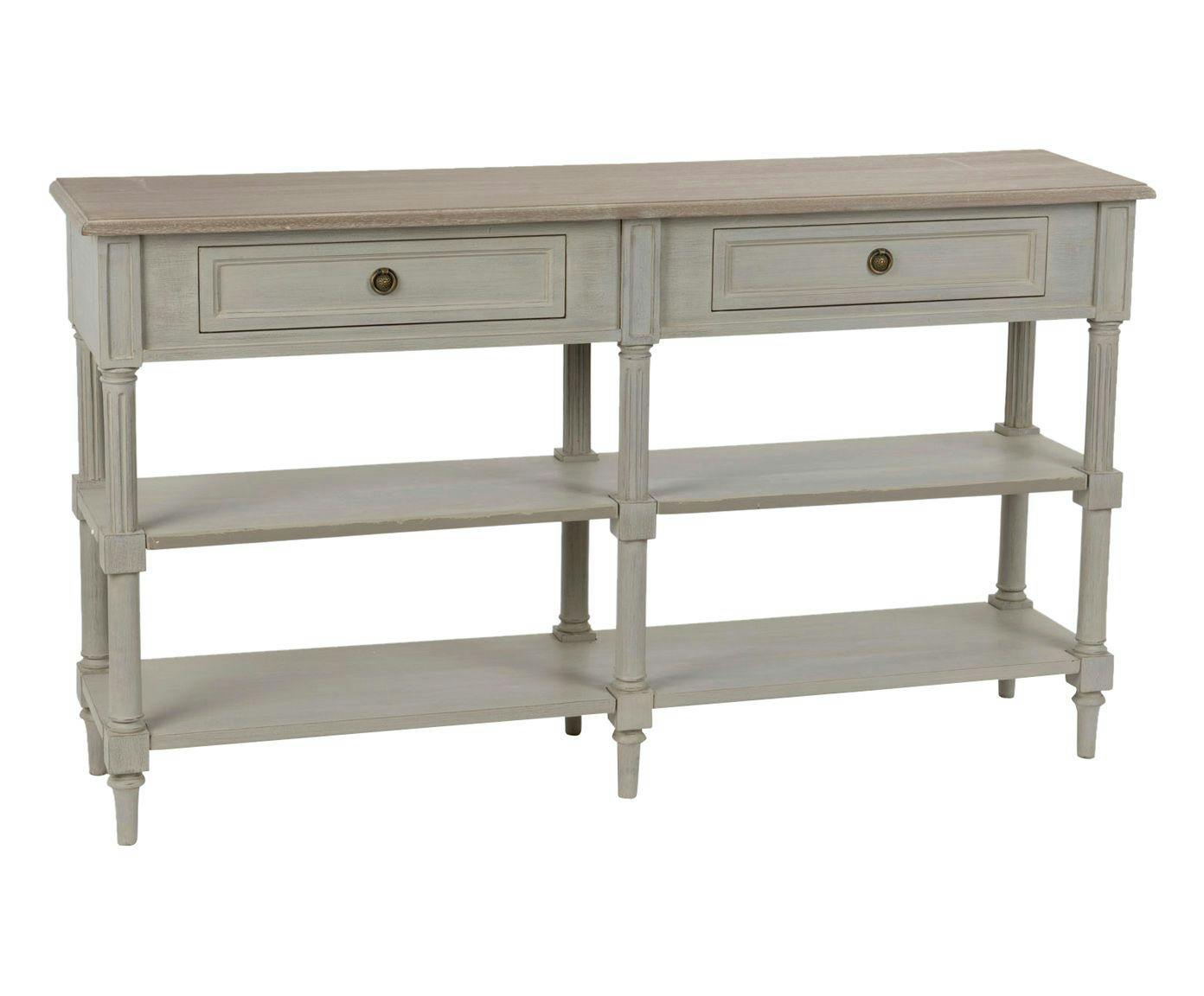 Console d'entrée 140 cm bois vieilli grise 2 tiroirs EDOUARD L 140 x P 35 x  H 80 AMADEUS
