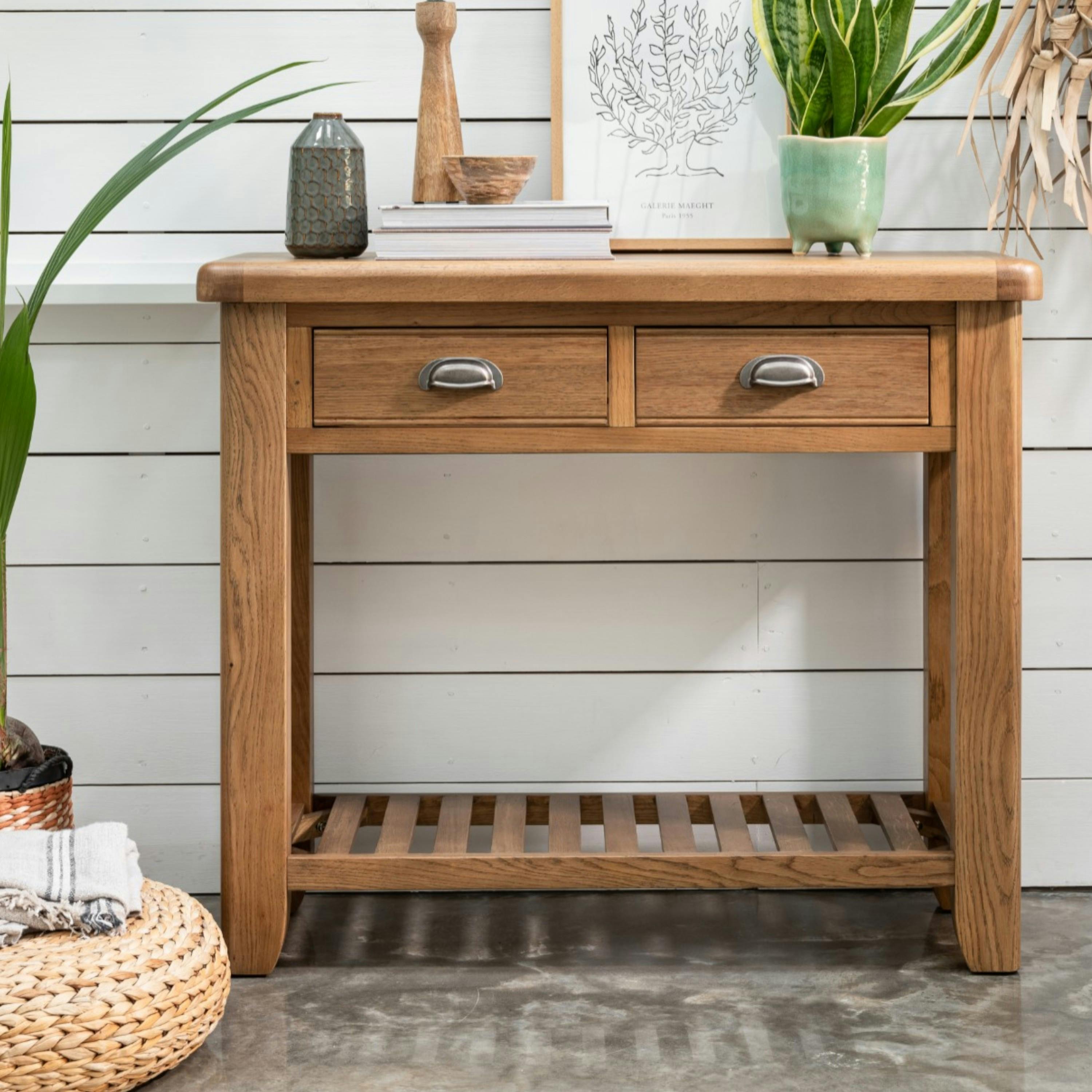 Console d'entrée 2 tiroirs en bois de chêne VALMONT