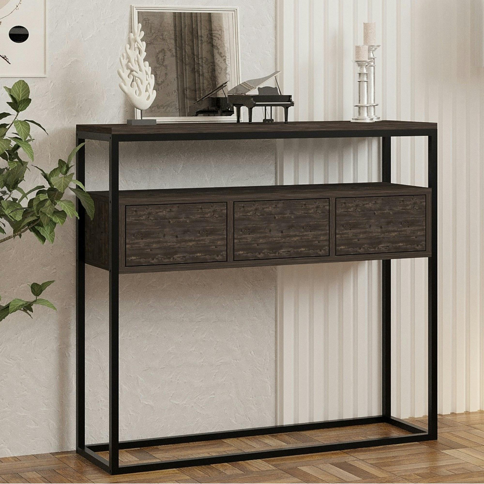 Console d'entrée avec rangement, effet bois gris JENA