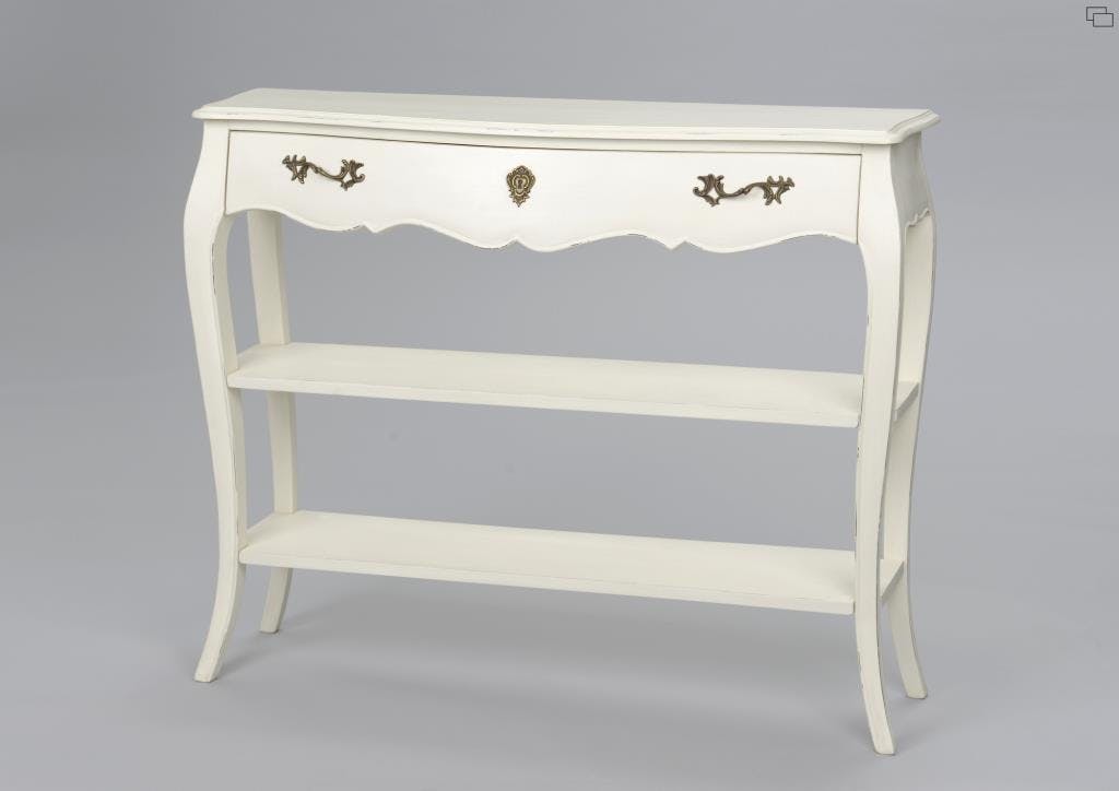 Console d'entrée blanc cassé patiné baroque 1 tiroir bois MURANO L110x P30x H90 AMADEUS