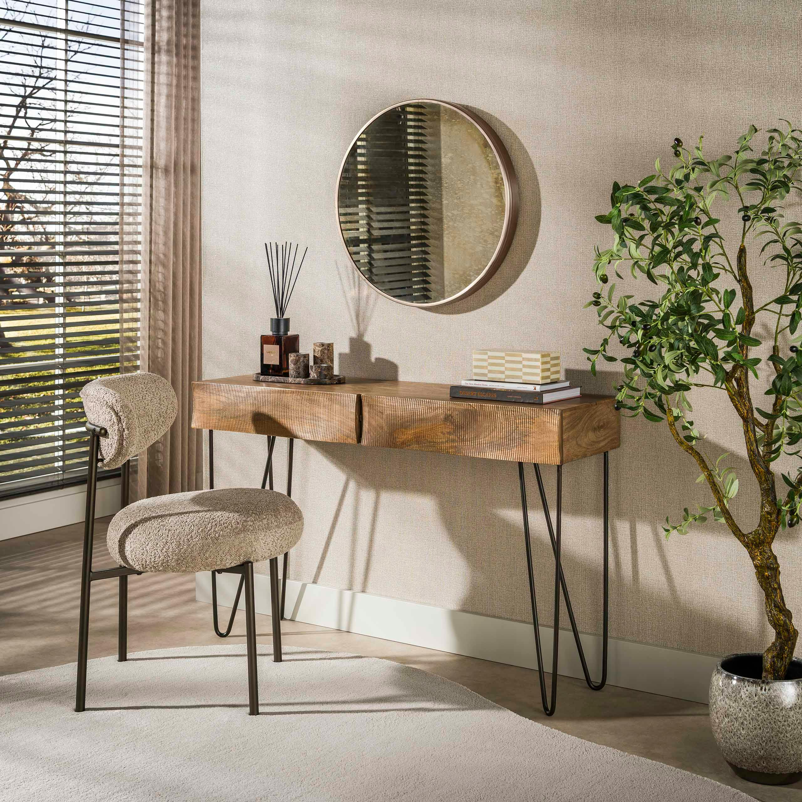 Console d'entrée bois rainuré 2 tiroirs DELHI