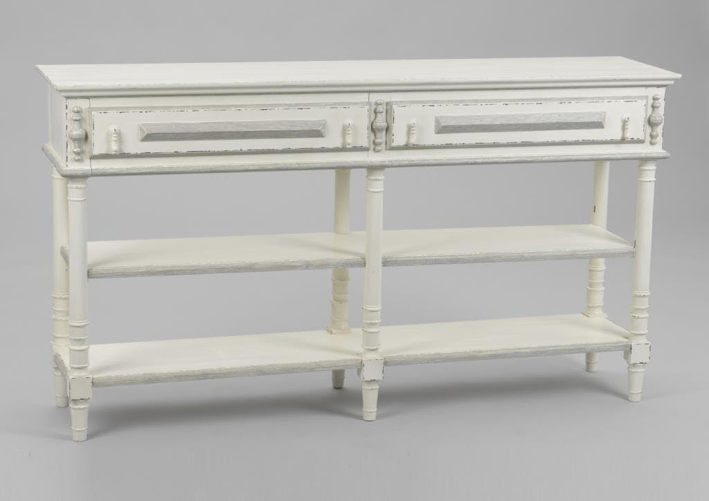 Console d'entrée bois vieilli blanc 145 cm 2 tiroirs ORNEMENT L 145 x P 35 x  H 80 AMADEUS