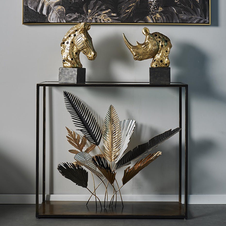 Console d'entrée bouquet noir et or