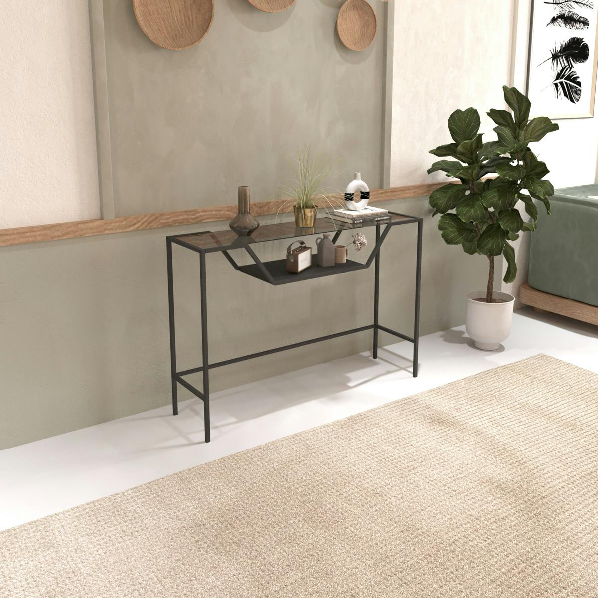 Console d'entrée design – métal & verre fumé TULUM