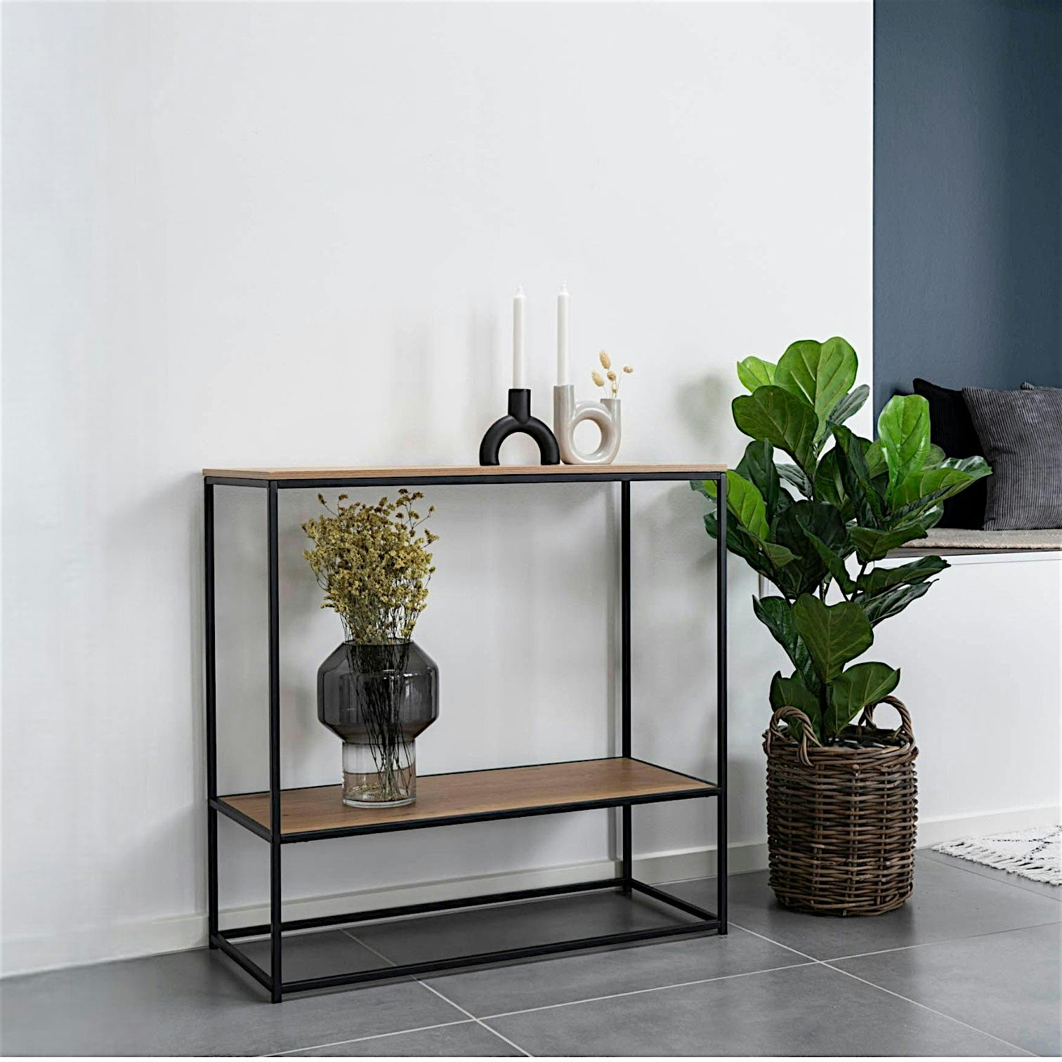 Console d'entrée double plateau effet bois clair VARDE