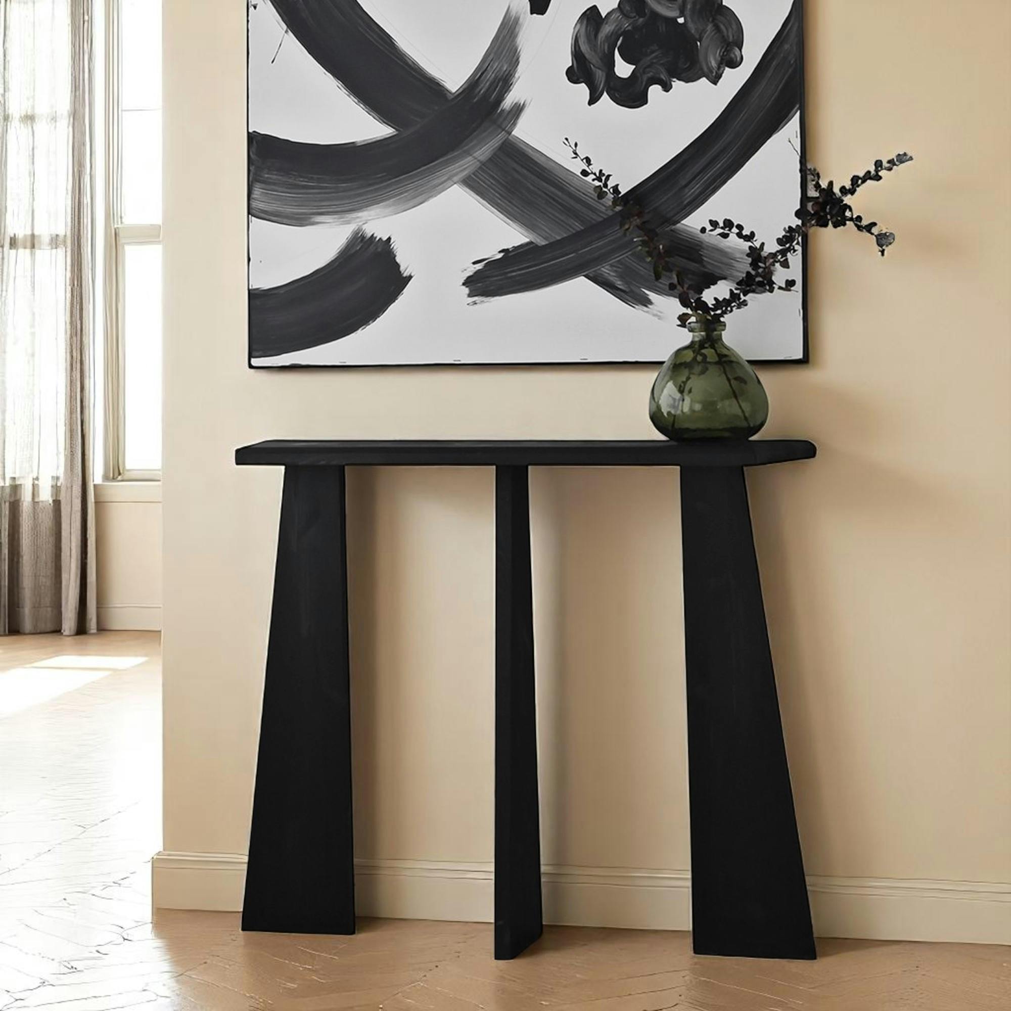 Console d'entrée en bois anthracite - 3 pieds SITIA