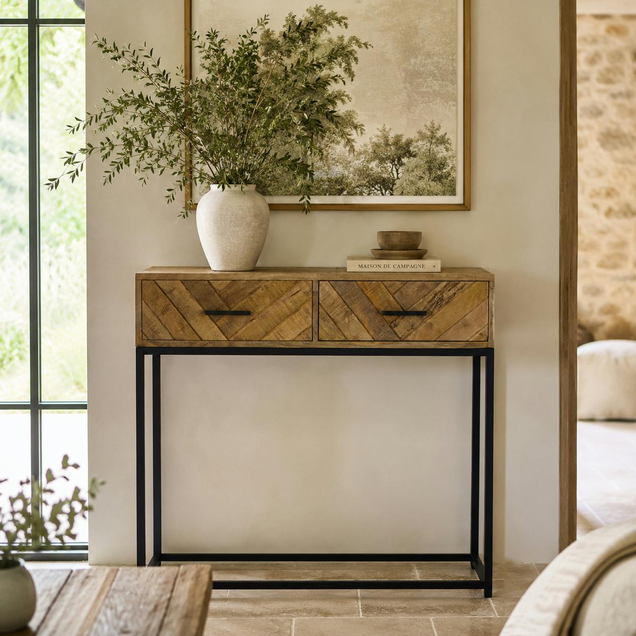 Console d'entrée en bois de manguier 2 tiroirs BRIX