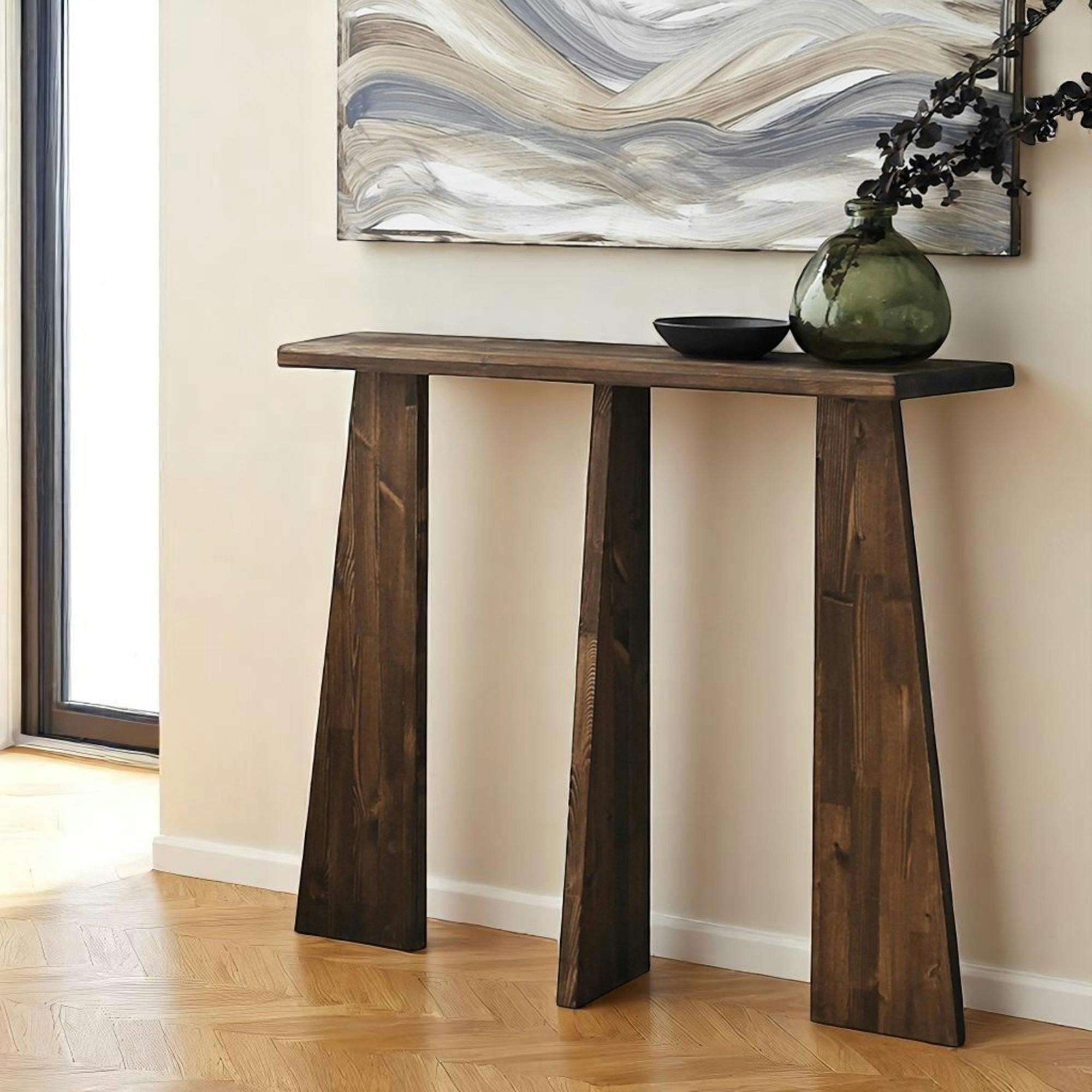 Console d'entrée en bois marron - 3 pieds SITIA