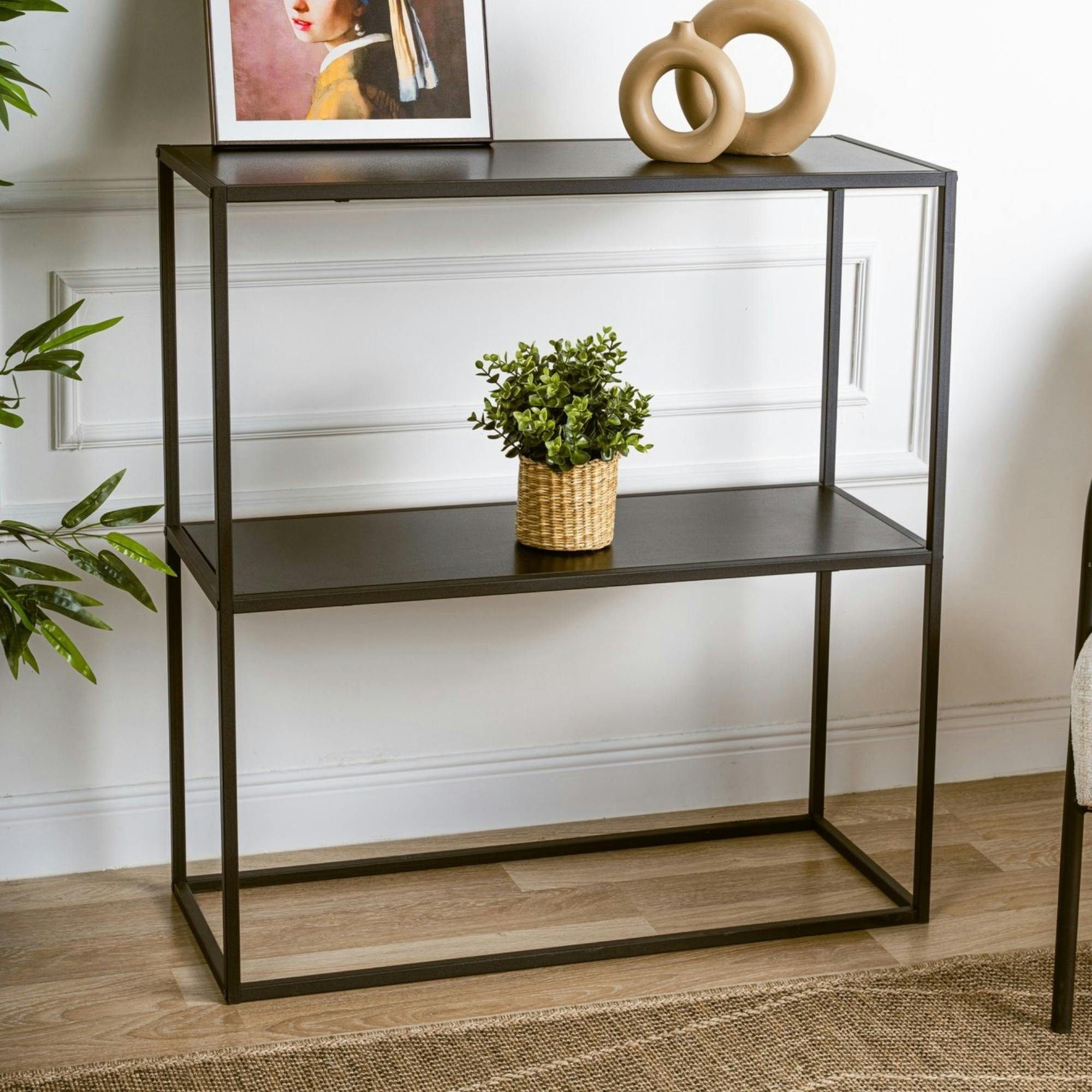 Console d'entrée en métal noir - 2 plateaux JENA