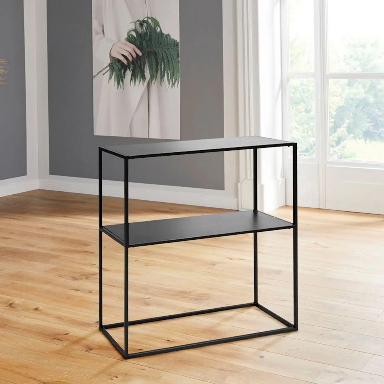 Console rectangulaire double plateau en métal noir L100 - CASSIA Console rectangulaire double plateau en métal noir L100 - CASSIA