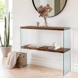 Console d'entrée minimaliste bois brun et verre LHASA