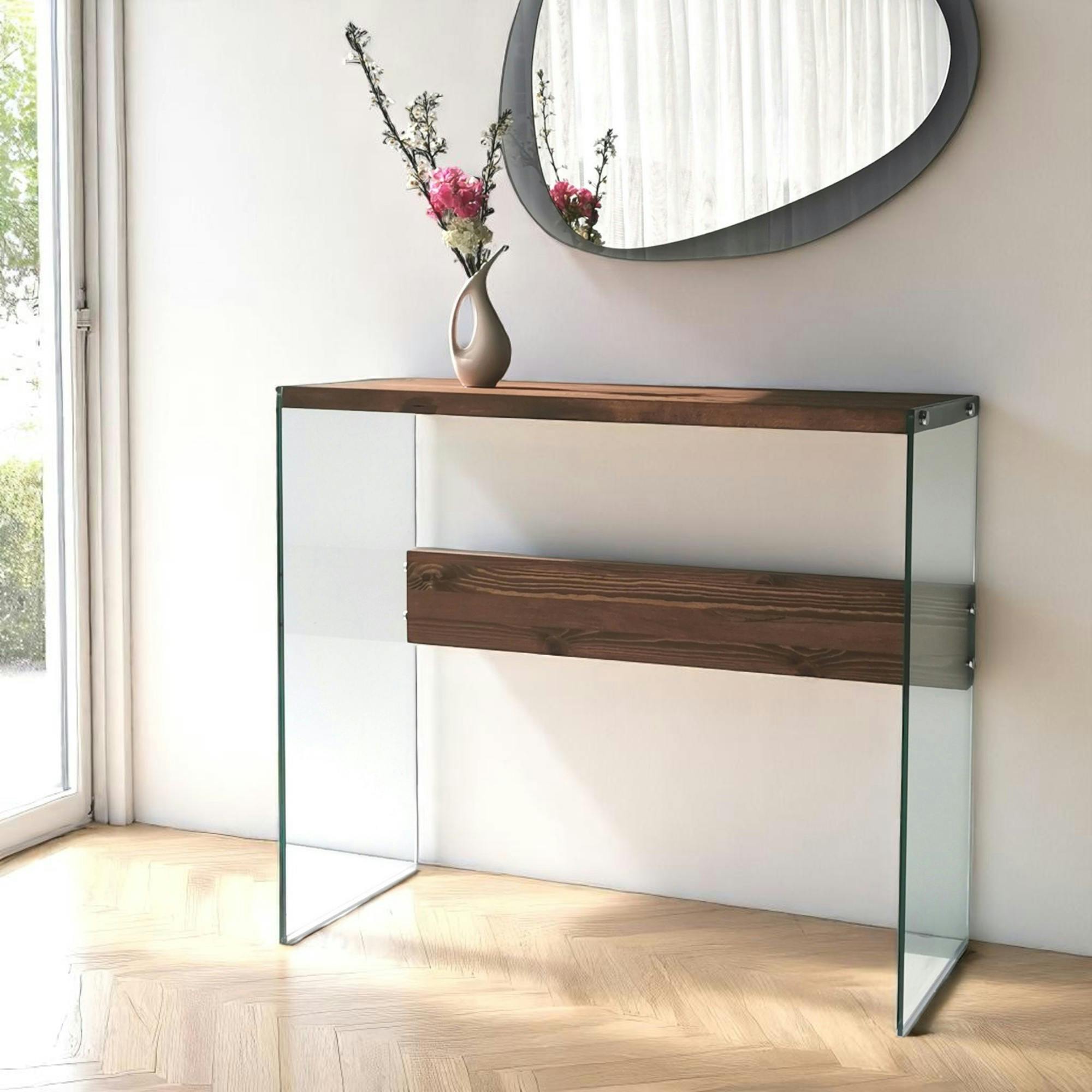 Console d'entrée minimaliste en verre et bois brun LHASA