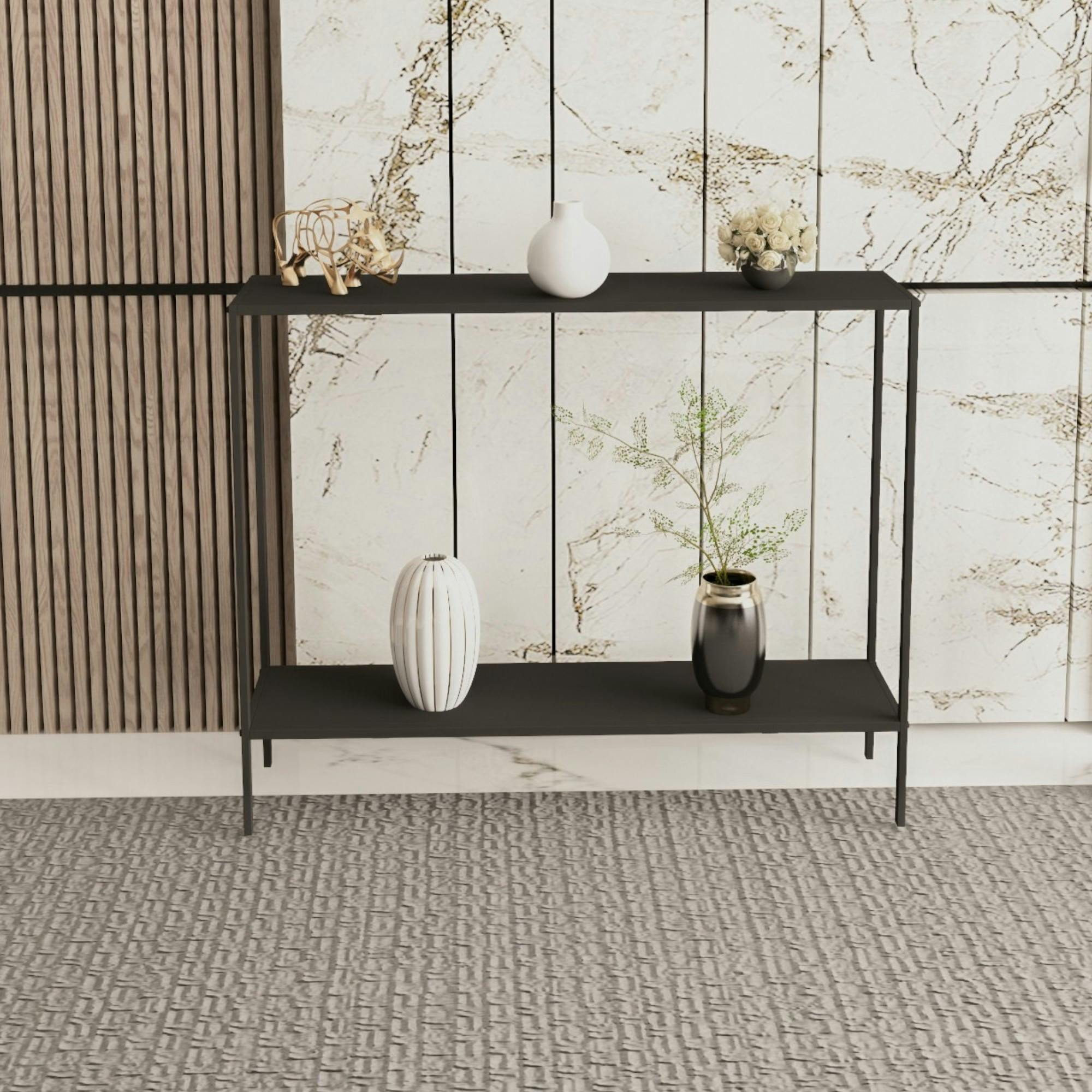 Console d'entrée noire minimaliste - 2 plateaux JENA