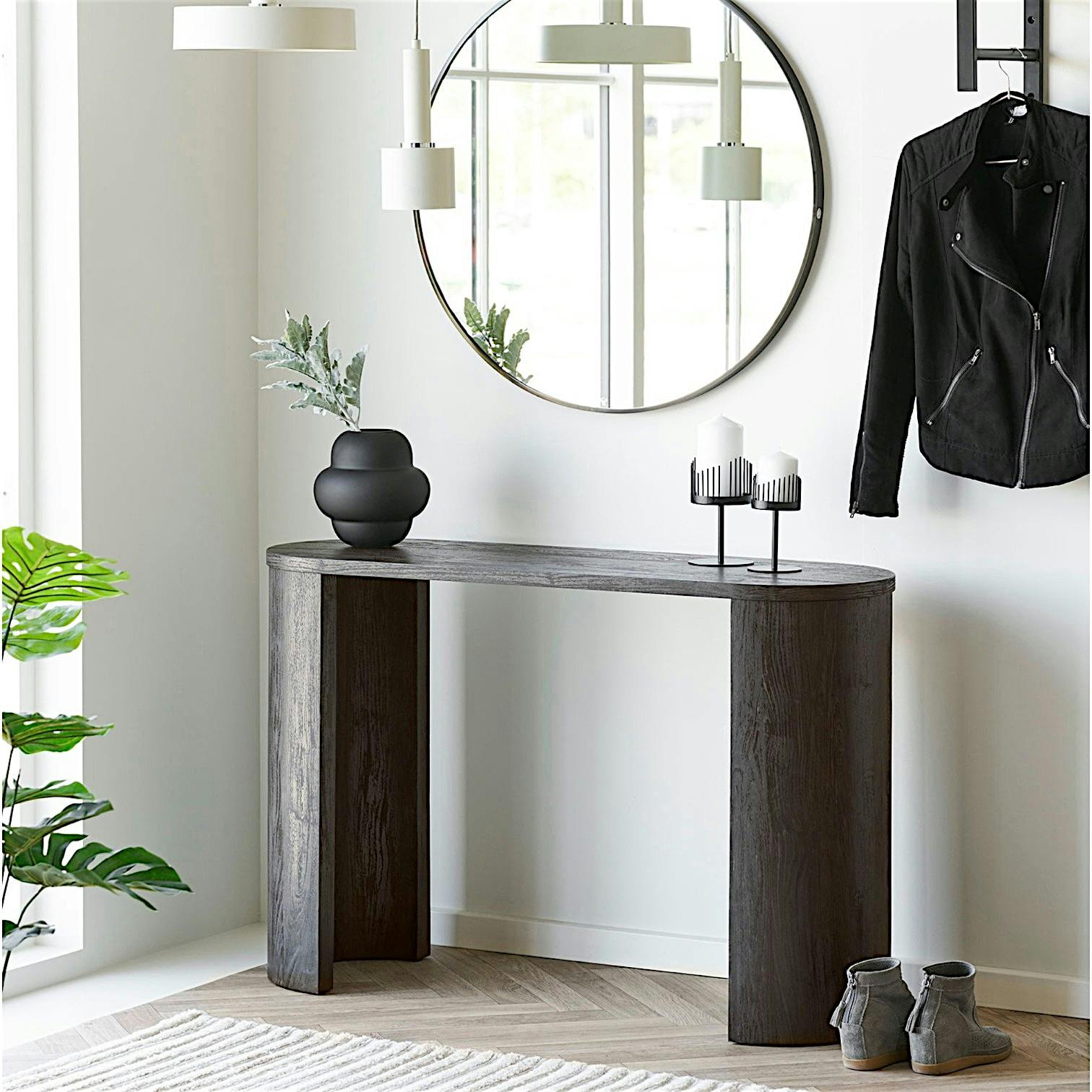 Console d’entrée ovale décor bois foncé rétro-chic MATERA