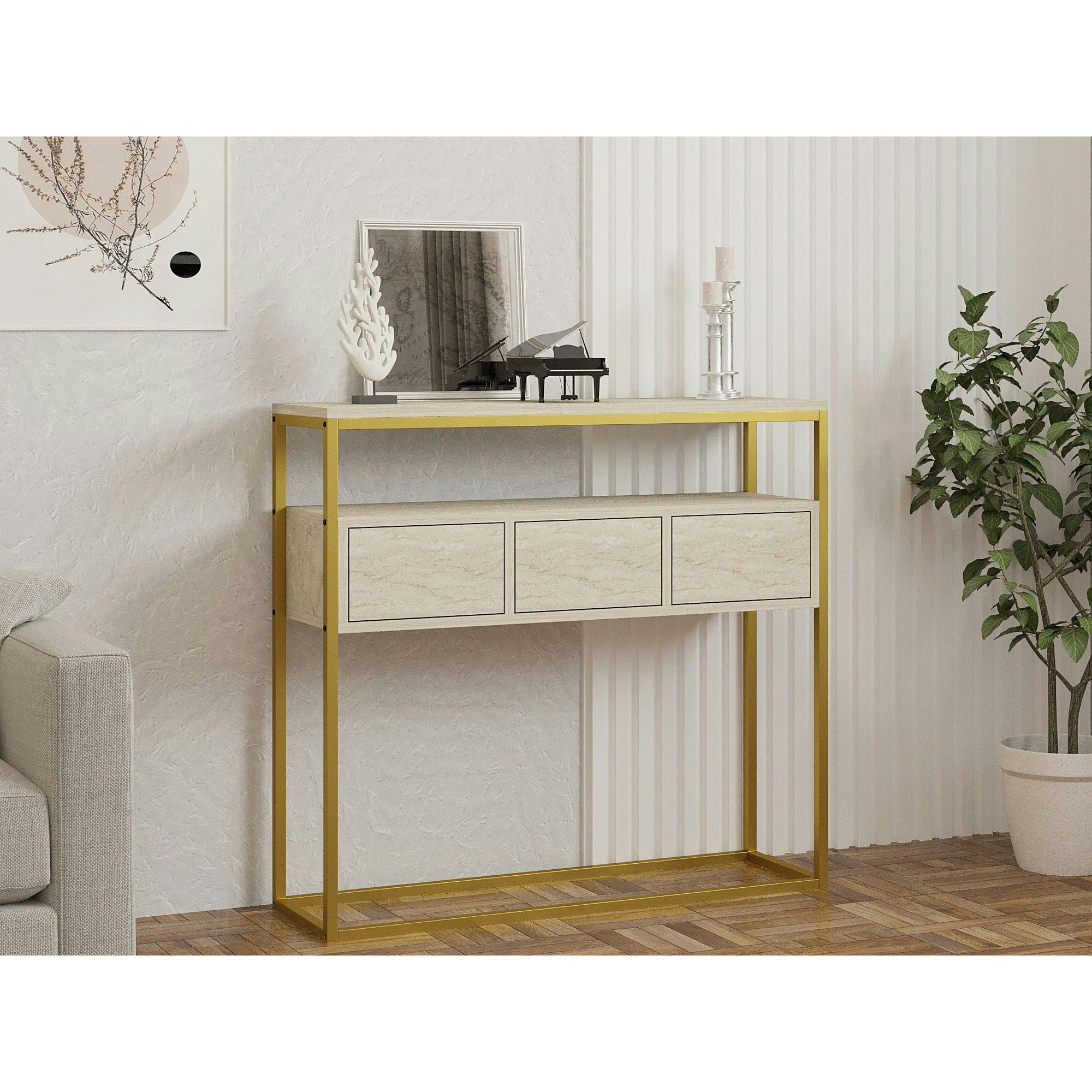 Console d'entrée rangements fermés, effet marbre beige JENA