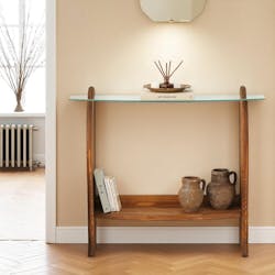 Console d'entrée vintage - bois brun, verre ANZIO