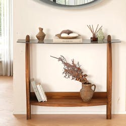 Console d'entrée vintage - bois brun, verre teinté ANZIO