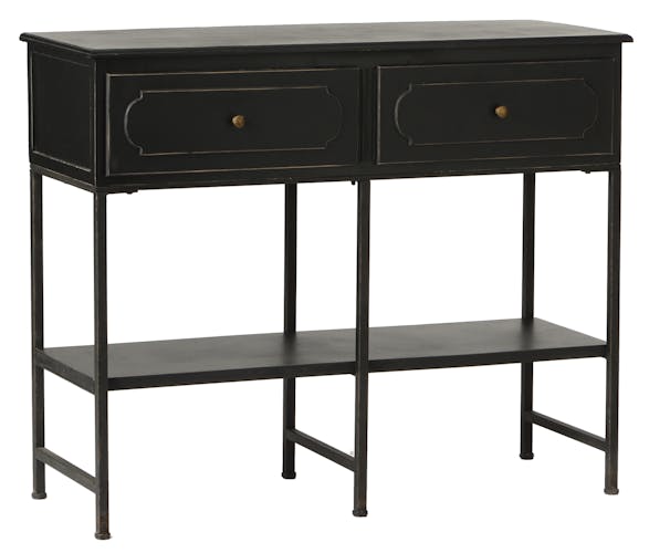 Console double en bois noir, 2 tiroirs et double plateaux 110x40x90cm ACADEMIE