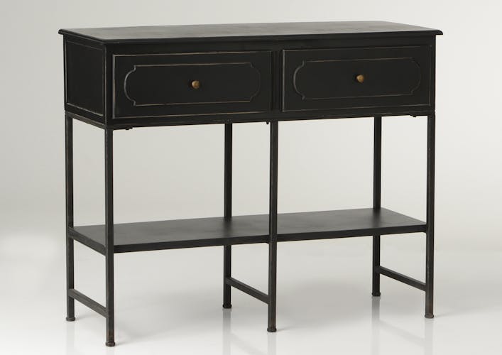 Console double en bois noir, 2 tiroirs et double plateaux 110x40x90cm ACADEMIE