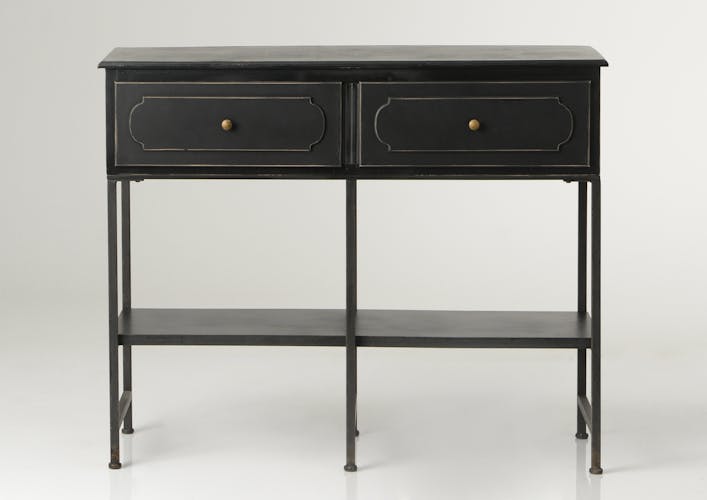 Console double en bois noir, 2 tiroirs et double plateaux 110x40x90cm ACADEMIE