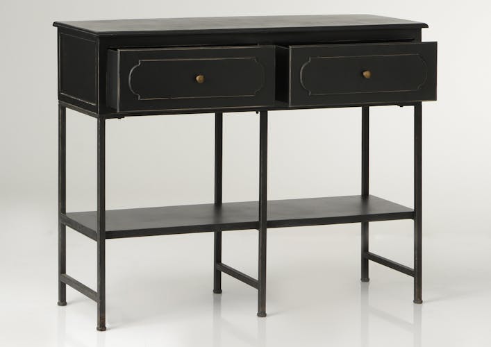 Console double en bois noir, 2 tiroirs et double plateaux 110x40x90cm ACADEMIE