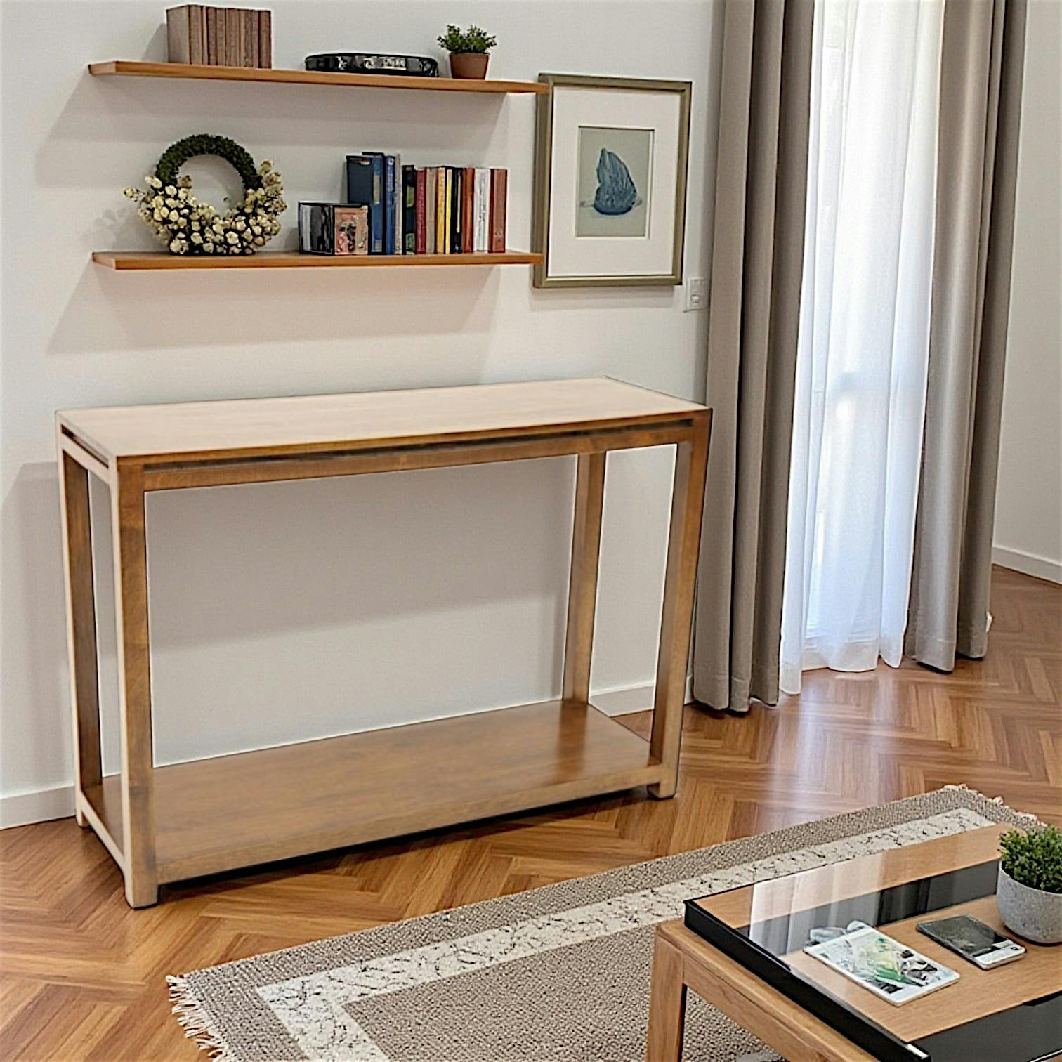 Console double plateaux hévéa 115CM OLGA