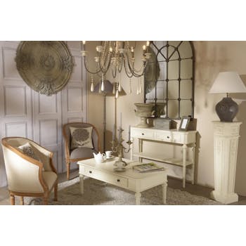 Console drapier à tiroirs shabby 150 cm bois blanc vieilli LEONIE L 150 x P 40 x H 90 AMADEUS