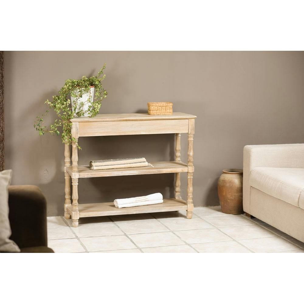 Console drapier bois lazuré blanc 97cm SANDRA