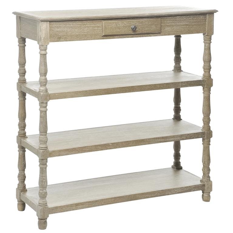 Console drapier bois naturel patiné grisé blanchi 1 tiroir et 3 étagères L110xP35xH109cm PAOLIA