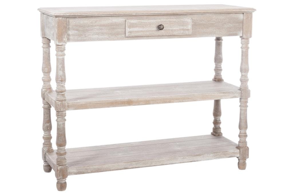 Console drapier bois naturel patiné grisé blanchi 3 niveaux avec 1 tiroir L97xP35xH80,5cm PAOLIA