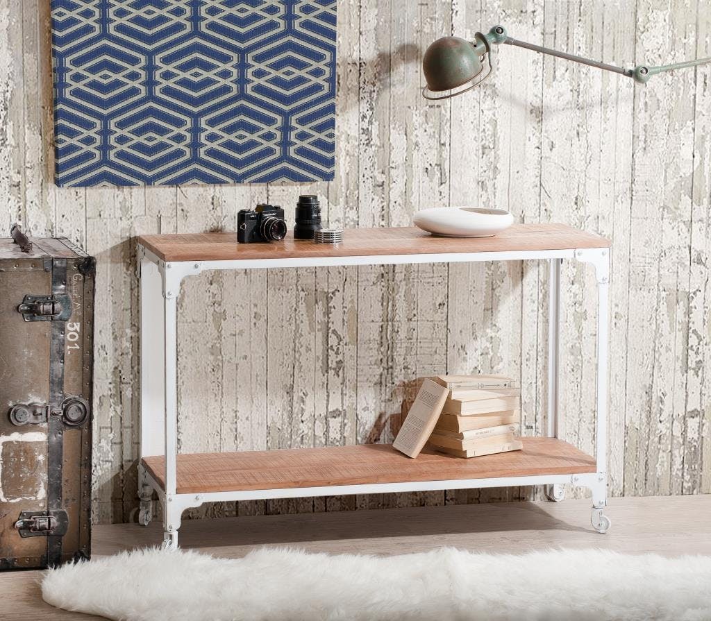 Console drapier manguier et métal 2 plateaux 121x41 RALF