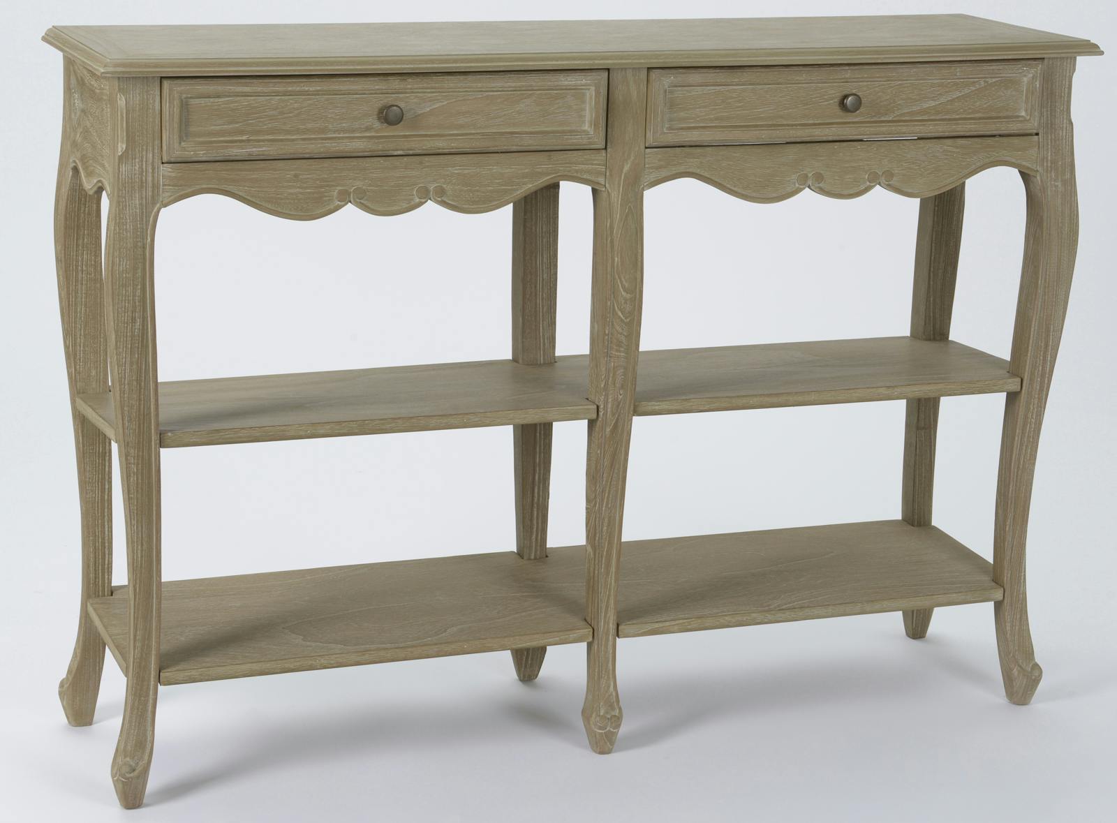 Console drapier Tradition Triple plateaux, 6 pieds, 2 tiroirs VERSAILLES L 130 X P 35 X H 90  AMADEUS